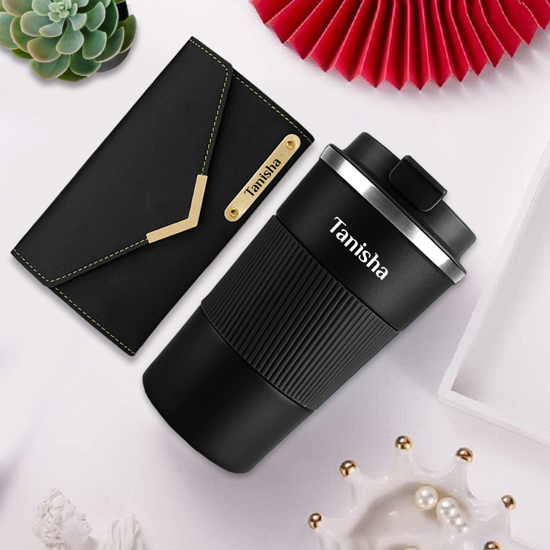 Elegant Corporate Gift for Women – Customized Wallet & Tumbler